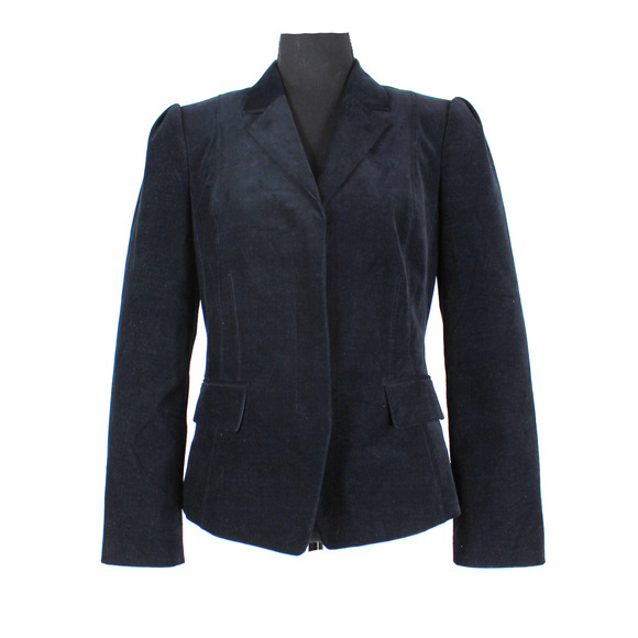 Theory Shrunken Velvet Jacket Black Denim Single Breasted Blazer Size 10 - Picture 1 of 7
